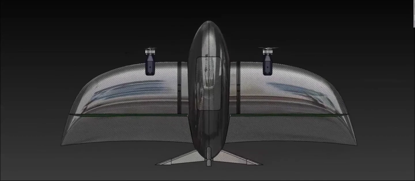 Front view of the twin-motor tailsitter CAD render from the engineering archive