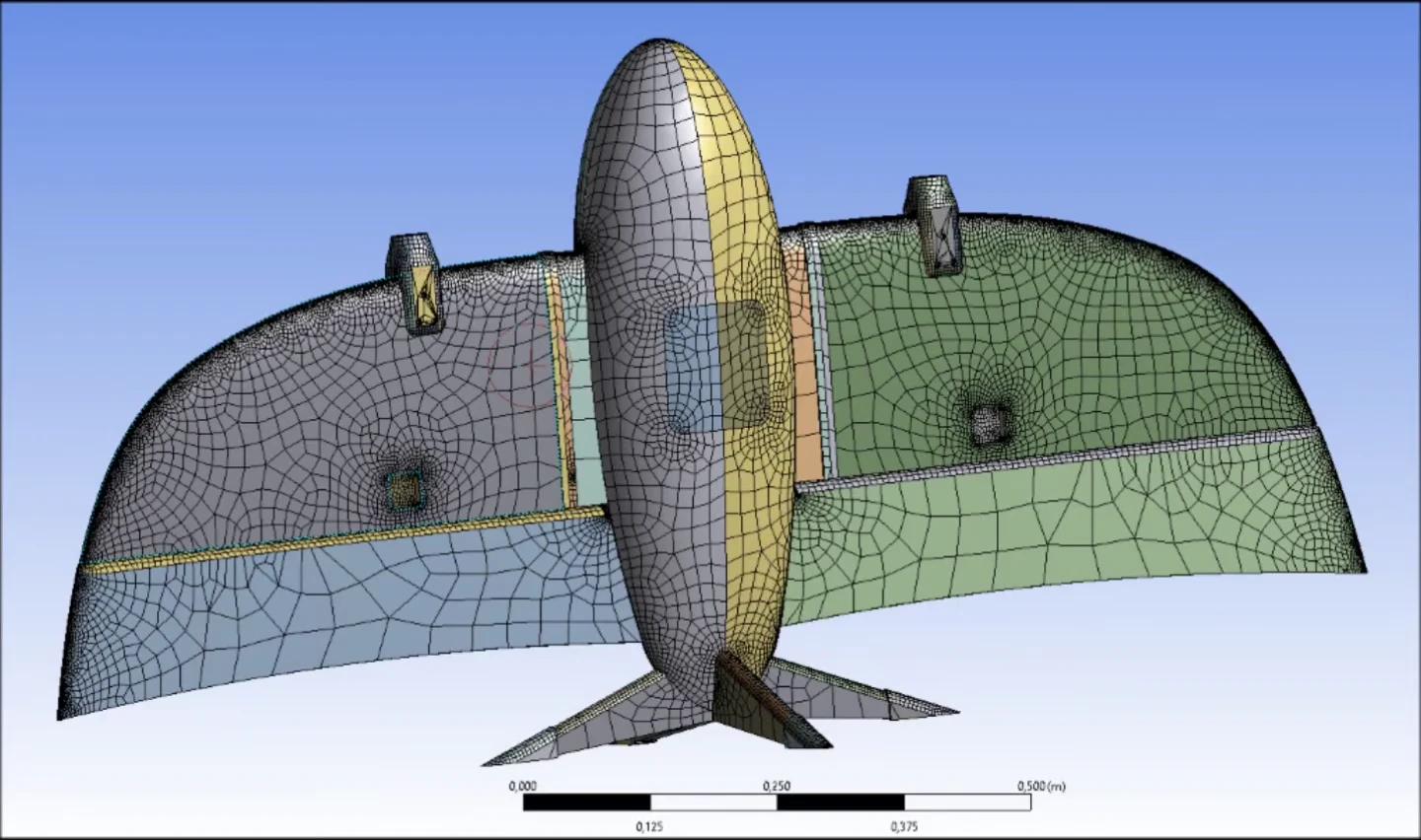 A meshed model of the team’s tailsitter from the original engineering film